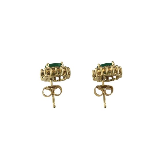 14 Karat Yellow Gold Emerald Diamond Halo Stud Earrings #19463 - Picture 5 of 9